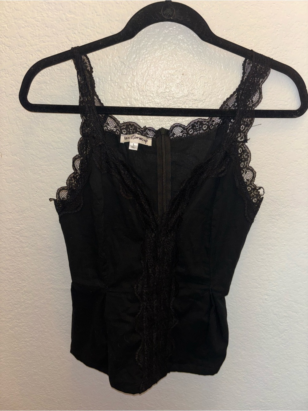 Black Lace Trim Tie Waist Tank Top